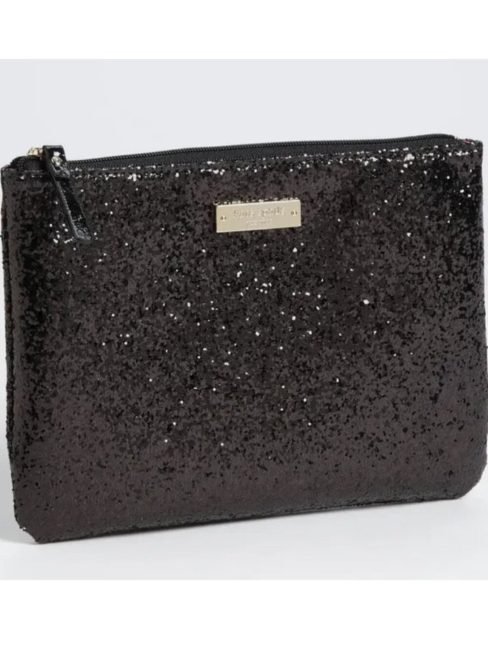 Kate Spade New York Glitterball Little Gia Sparkle Pouch Clutch Black Top Zip